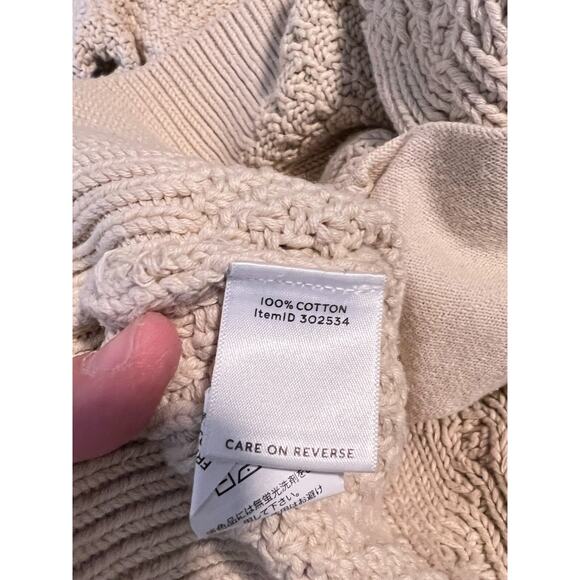 LL Bean Signature Cream Cotton Funnelneck Pullover Cable Fisherman Sweater M - Picture 7 of 8